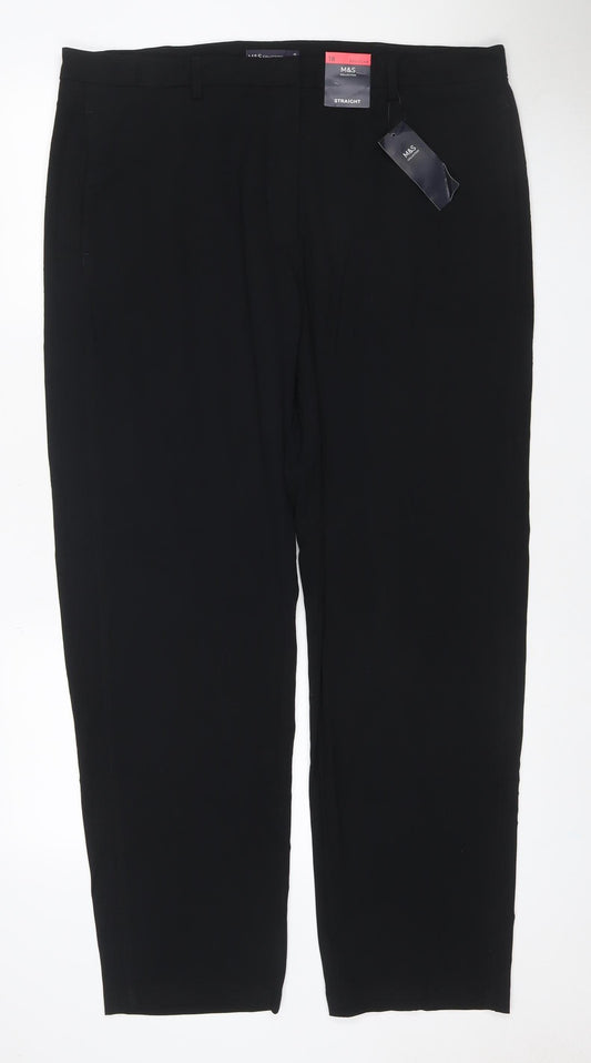 Marks and Spencer Women Black Size 18 Straight Tailored Trousers