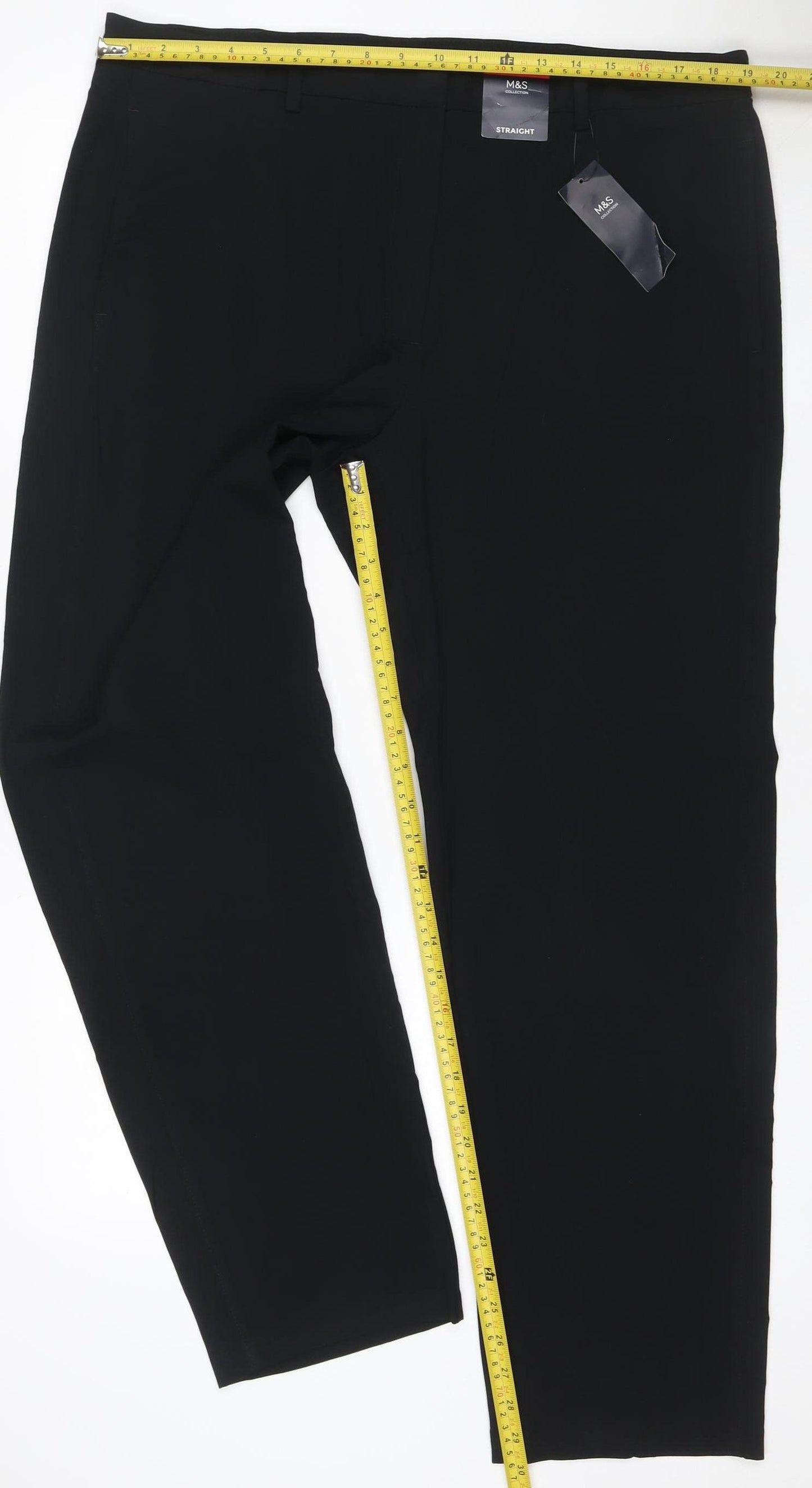 Marks and Spencer Women Black Size 18 Straight Tailored Trousers