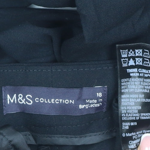 Marks and Spencer Women Black Size 18 Straight Tailored Trousers