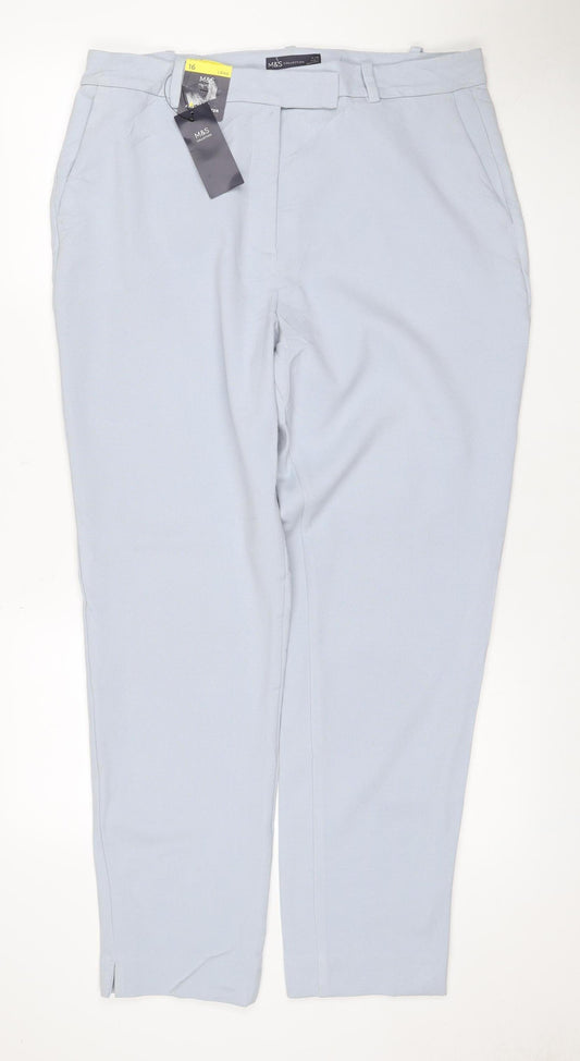 M&S Women Blue Size 16 Tall Tailored Straight Leg Dress Trousers