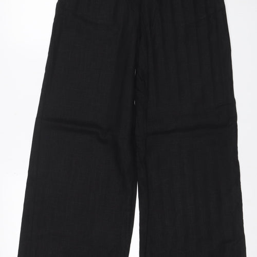 Marks and Spencer Women Black Size 8 Long Linen Blend Straight Trousers