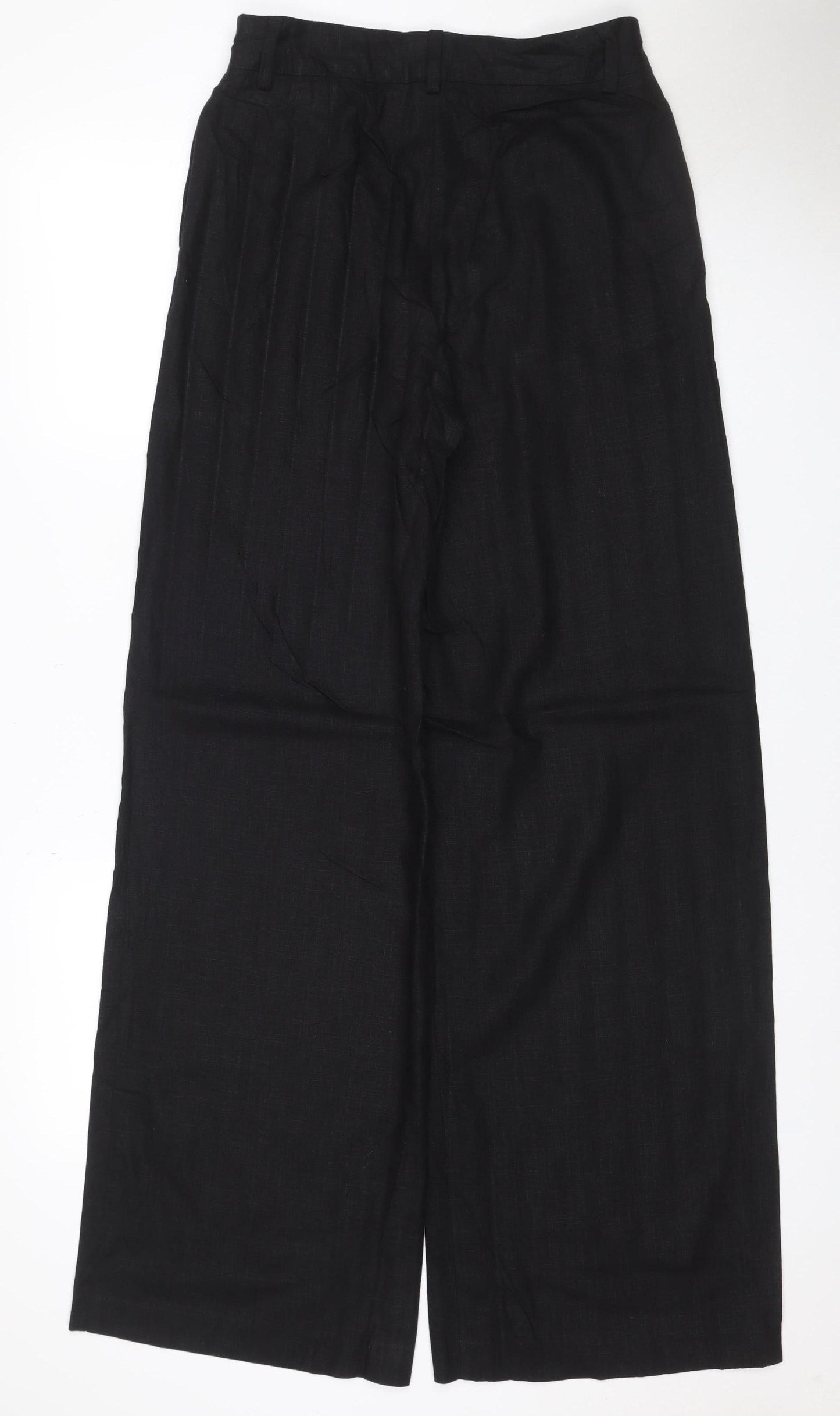 Marks and Spencer Women Black Size 8 Long Linen Blend Straight Trousers