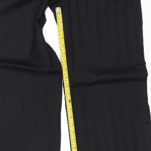 Marks and Spencer Women Black Size 8 Long Linen Blend Straight Trousers
