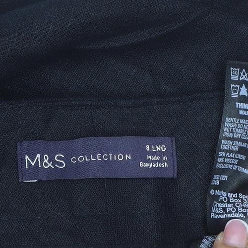 Marks and Spencer Women Black Size 8 Long Linen Blend Straight Trousers