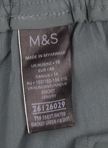 M&S Women’s Smokey Green UK 18 Short Wide-Leg Stretch Trousers