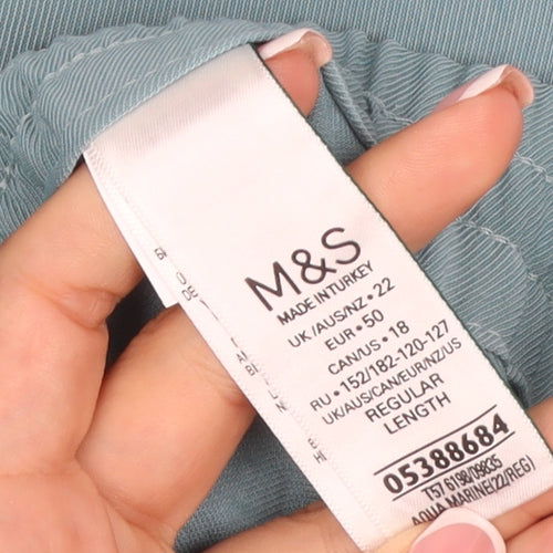 M&S Women’s Blue Lyocell Tapered Jogger Trousers UK 22 Regular