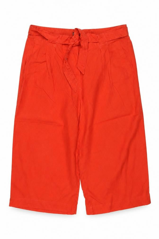 M&S Women Red UK 12 Linen Wide-Leg Cropped Tie Waist Trousers
