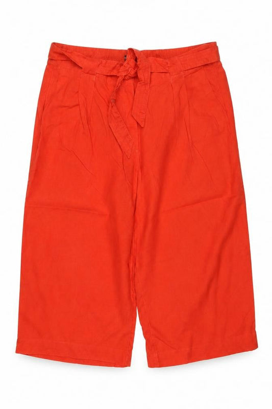 M&S Women Red UK 12 Linen Wide-Leg Cropped Tie Waist Trousers