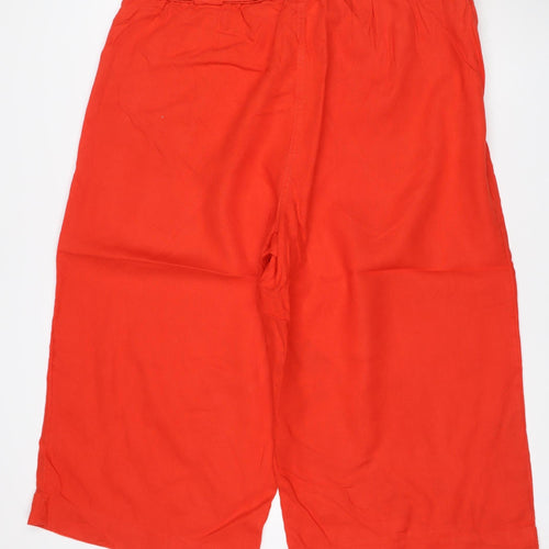 M&S Women Red UK 12 Linen Wide-Leg Cropped Tie Waist Trousers