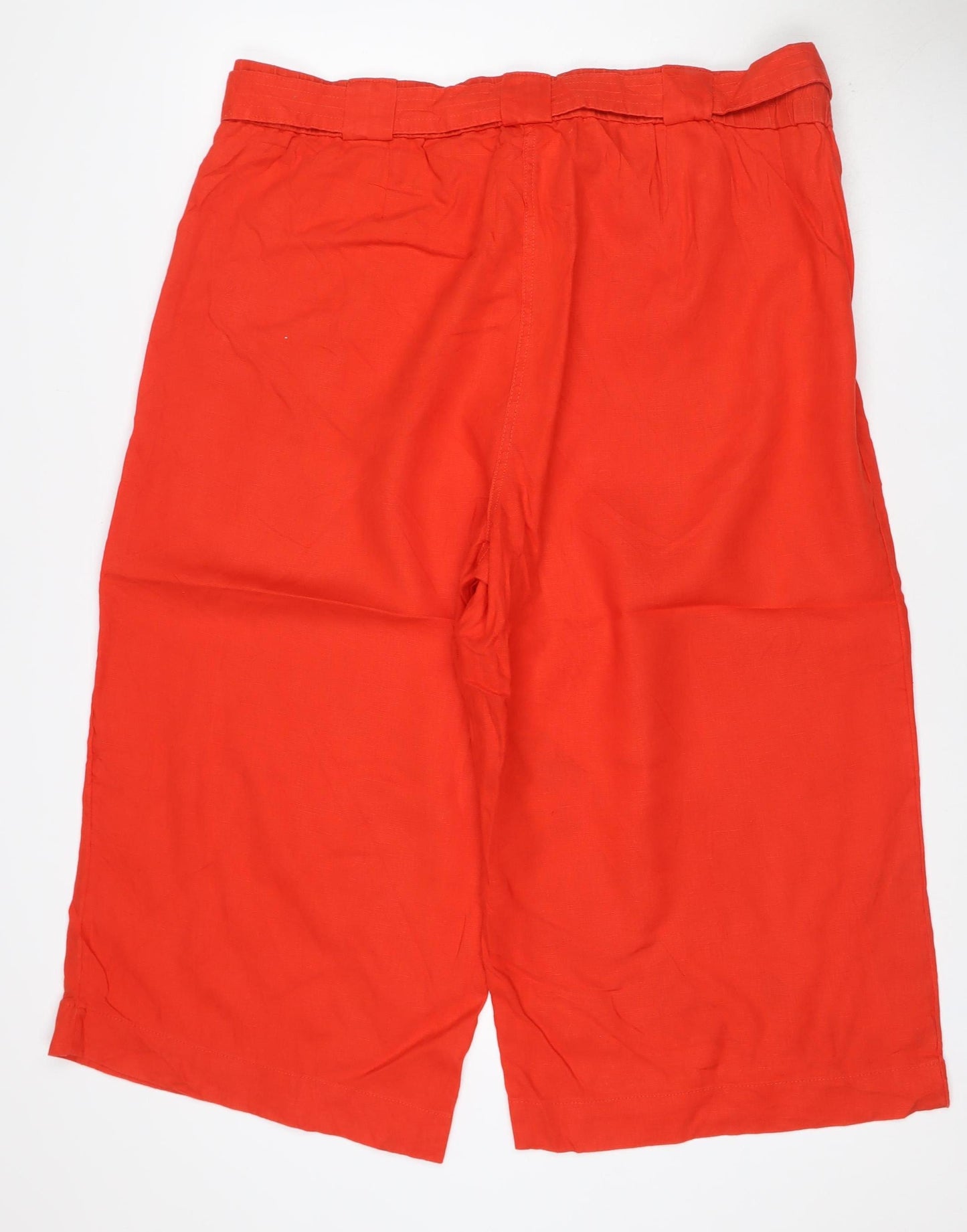 M&S Women Red UK 12 Linen Wide-Leg Cropped Tie Waist Trousers