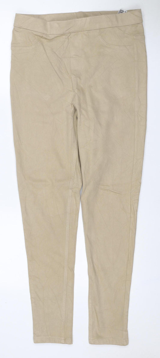 Marks and Spencer Women Beige UK 14 Regular Straight Chino Trousers