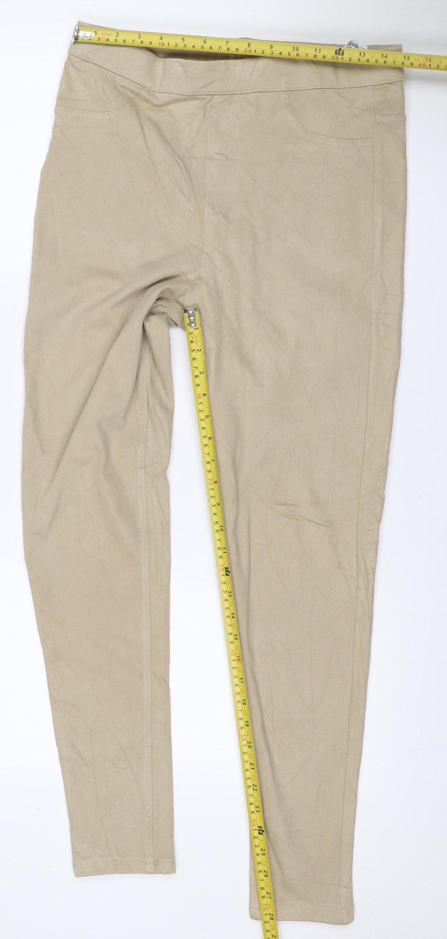 Marks and Spencer Women Beige UK 14 Regular Straight Chino Trousers