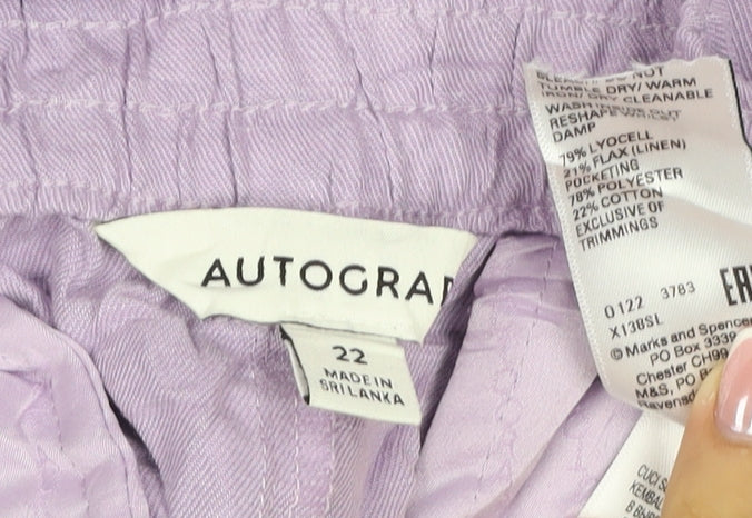 Autograph Women Purple UK 22 Lyocell Linen Relaxed Jogger Trousers
