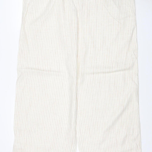 Marks and Spencer Women Ivory Stripe Linen Wide-Leg Trousers UK 18