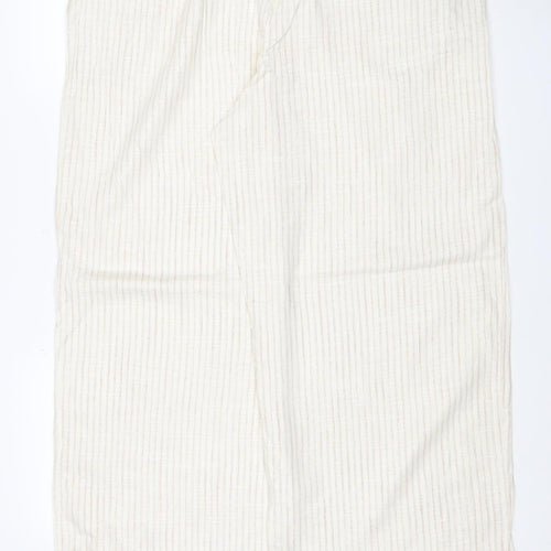 Marks and Spencer Women Ivory Stripe Linen Wide-Leg Trousers UK 18