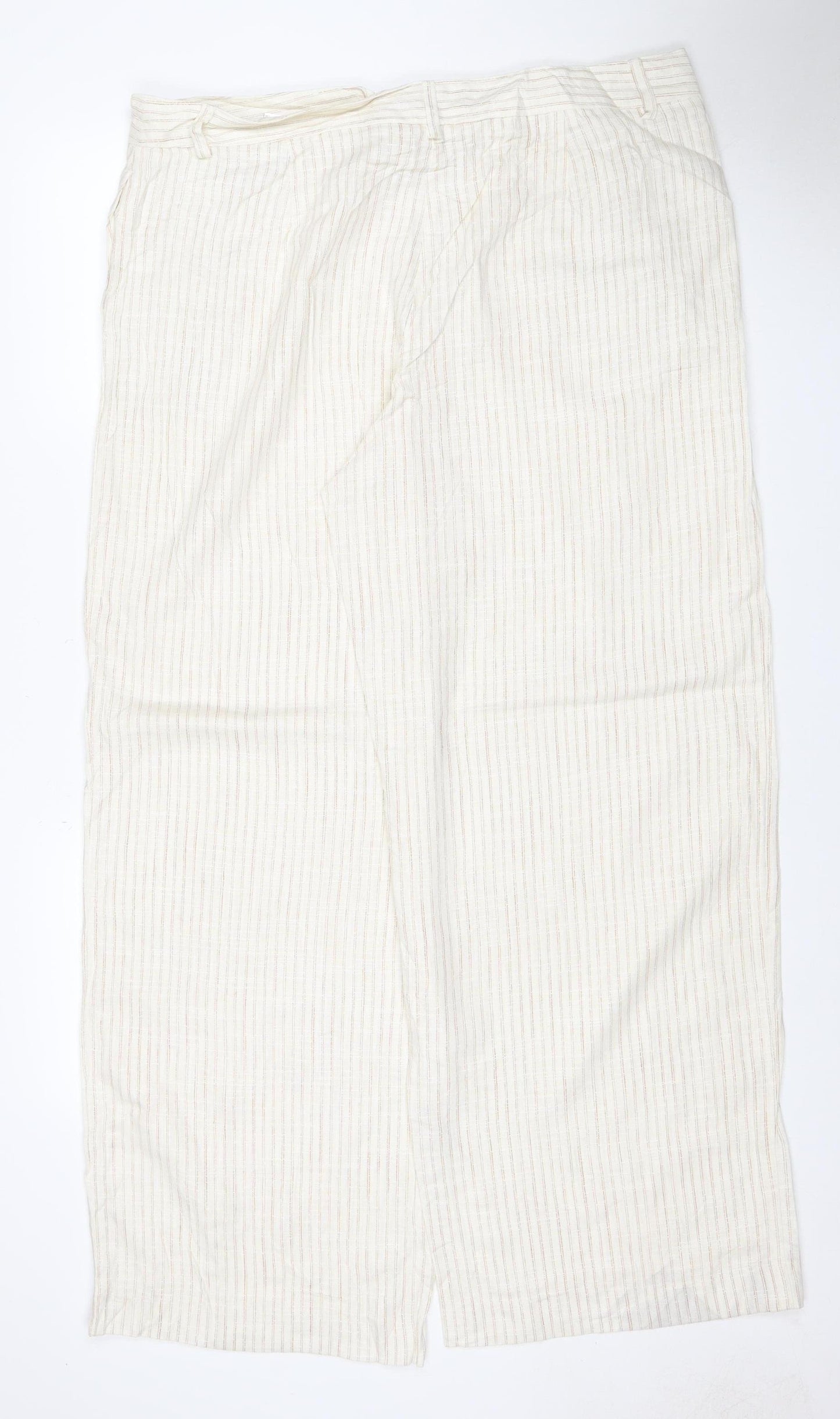 Marks and Spencer Women Ivory Stripe Linen Wide-Leg Trousers UK 18