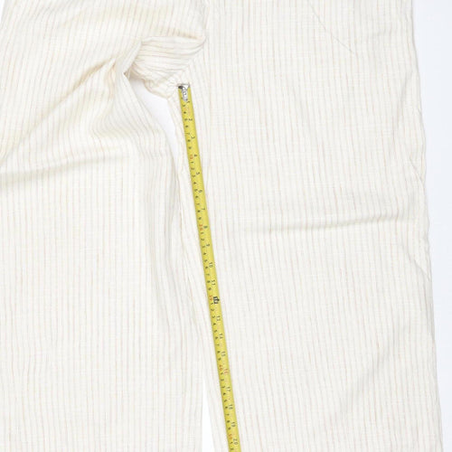 Marks and Spencer Women Ivory Stripe Linen Wide-Leg Trousers UK 18