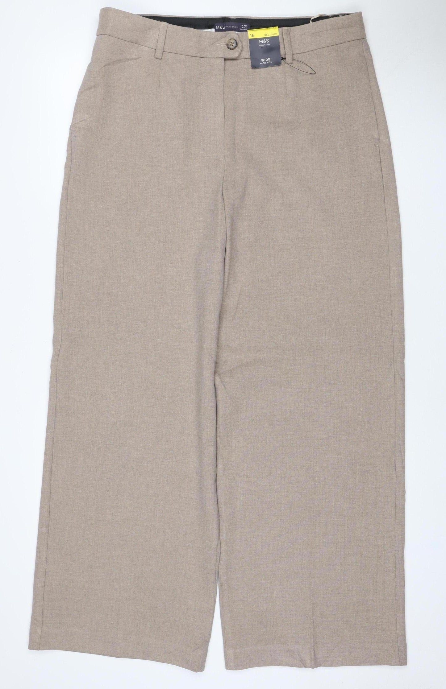 Marks and Spencer Women Beige UK 16 Regular Wide Leg Trousers