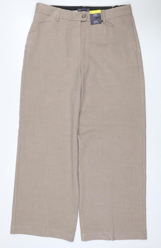 Marks and Spencer Women Beige UK 16 Regular Wide Leg Trousers