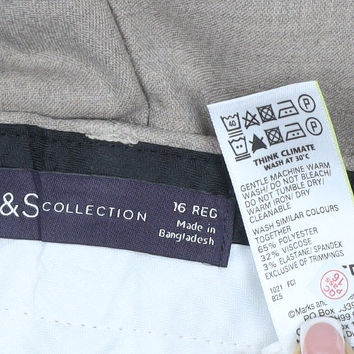 Marks and Spencer Women Beige UK 16 Regular Wide Leg Trousers