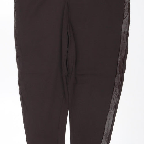 Marks & Spencer Women's Black Size 12 Straight Trousers Faux Leather Panel