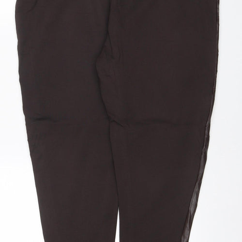 Marks & Spencer Women's Black Size 12 Straight Trousers Faux Leather Panel
