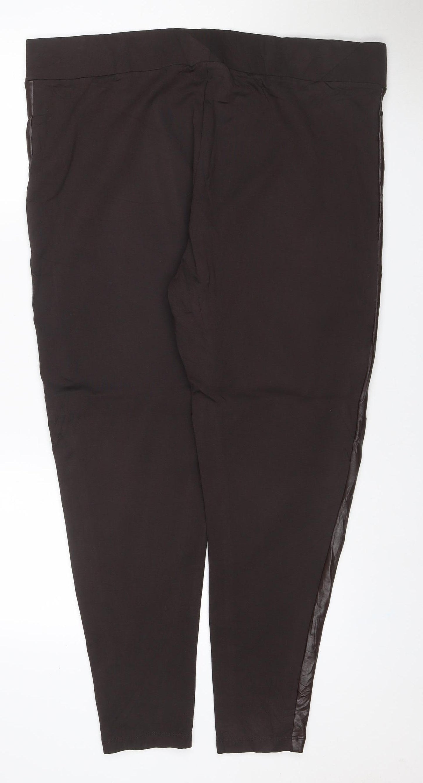 Marks & Spencer Women's Black Size 12 Straight Trousers Faux Leather Panel