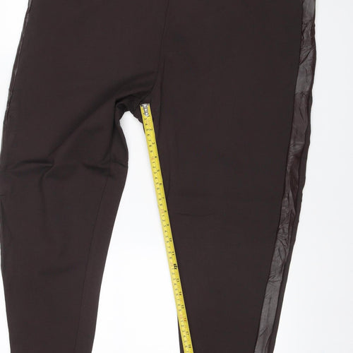 Marks & Spencer Women's Black Size 12 Straight Trousers Faux Leather Panel