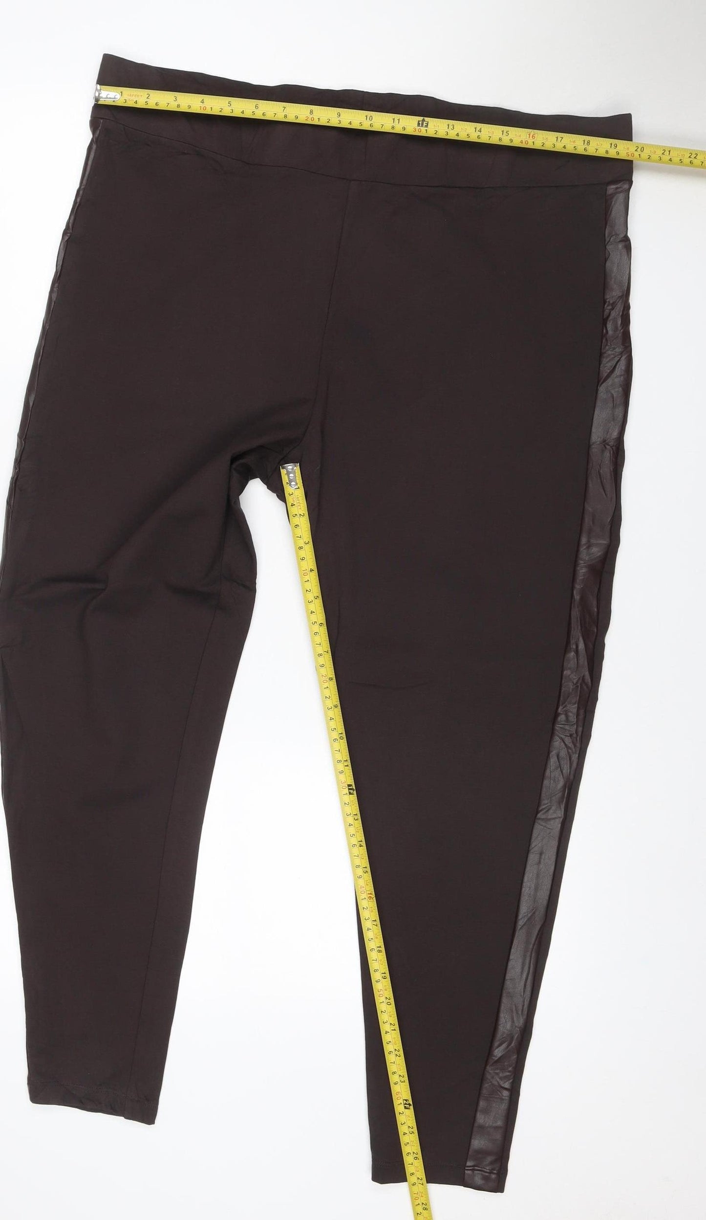 Marks & Spencer Women's Black Size 12 Straight Trousers Faux Leather Panel