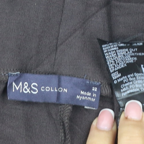 Marks & Spencer Women's Black Size 12 Straight Trousers Faux Leather Panel