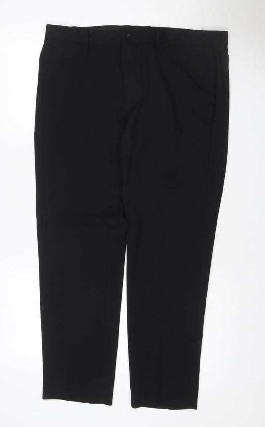 M&S Men’s Black 36in Skinny Flat Front Dress Trousers Smart Workwear