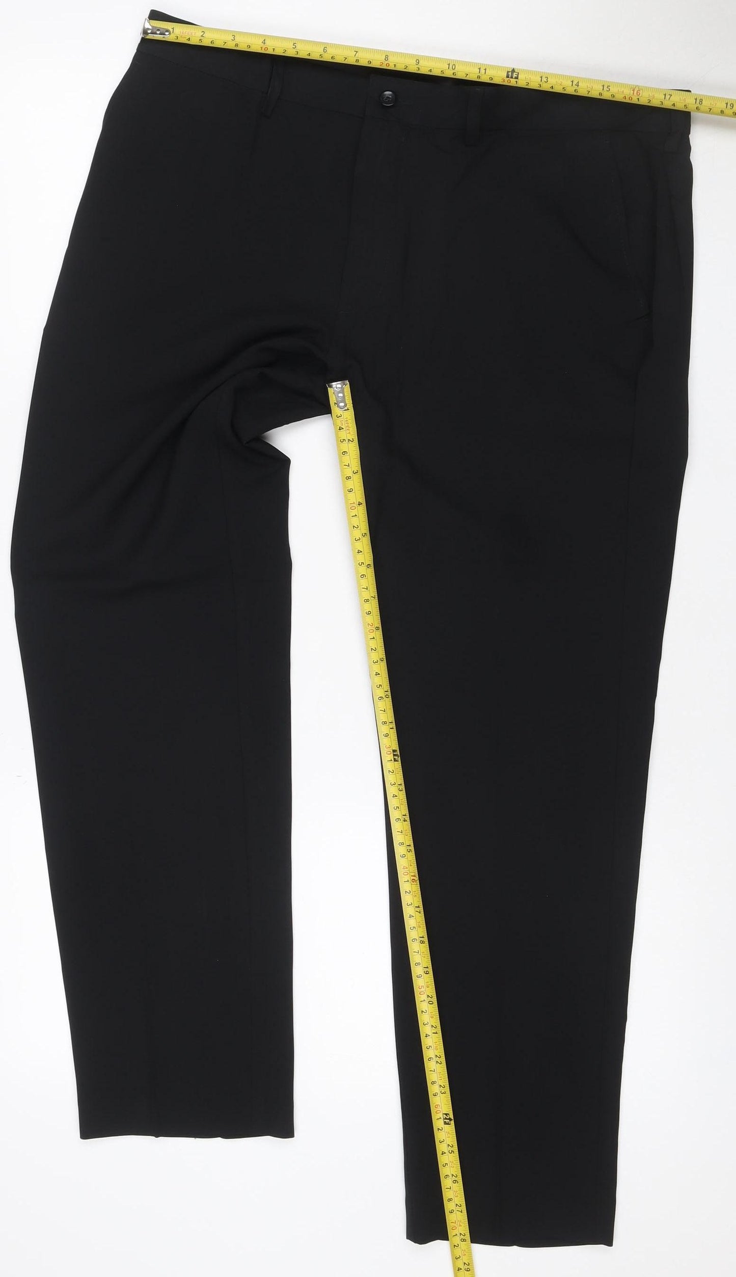 M&S Men’s Black 36in Skinny Flat Front Dress Trousers Smart Workwear