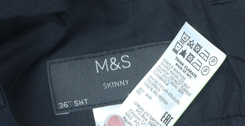 M&S Men’s Black 36in Skinny Flat Front Dress Trousers Smart Workwear