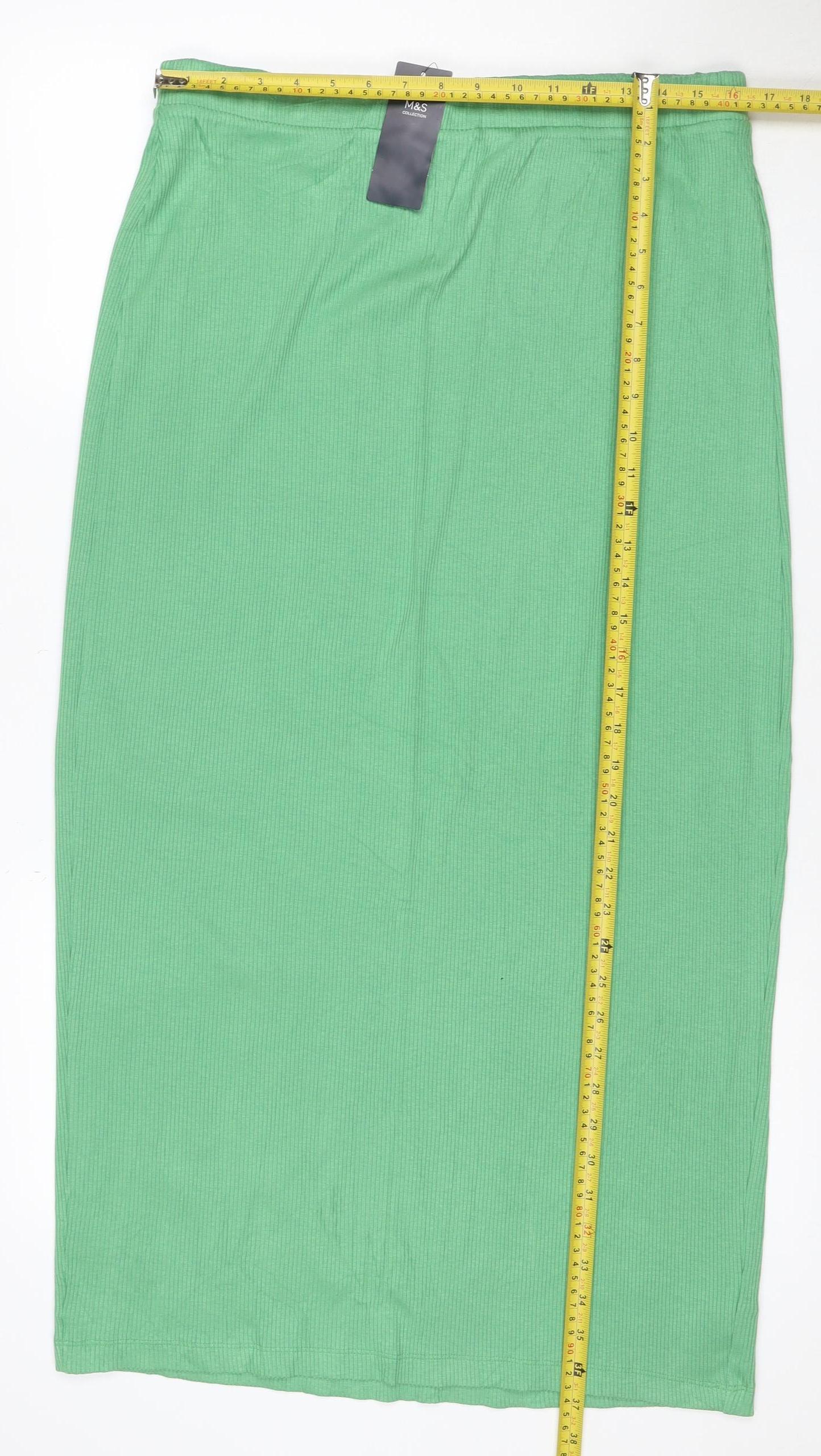 Marks and Spencer Women Green Size 16 Rib Knit Midi Pencil Skirt