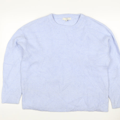 Marks and Spencer Women Blue L Ribbed Crew Neck Knit Jumper