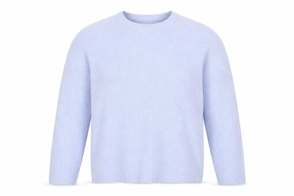 Marks and Spencer Women Blue L Ribbed Crew Neck Knit Jumper