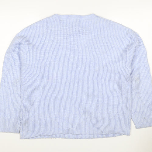 Marks and Spencer Women Blue L Ribbed Crew Neck Knit Jumper