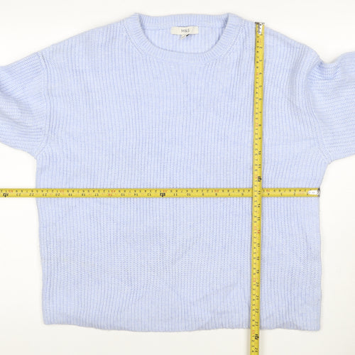 Marks and Spencer Women Blue L Ribbed Crew Neck Knit Jumper