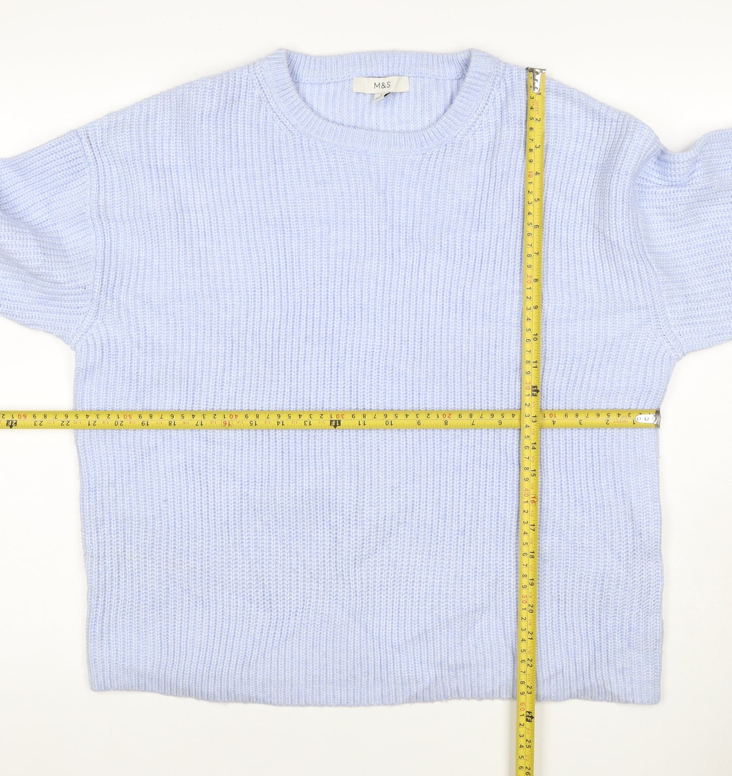 Marks and Spencer Women Blue L Ribbed Crew Neck Knit Jumper