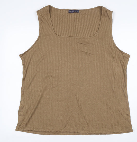 M&S Women’s Brown Size 24 Ribbed Viscose Stretch Square Neck Tank Top