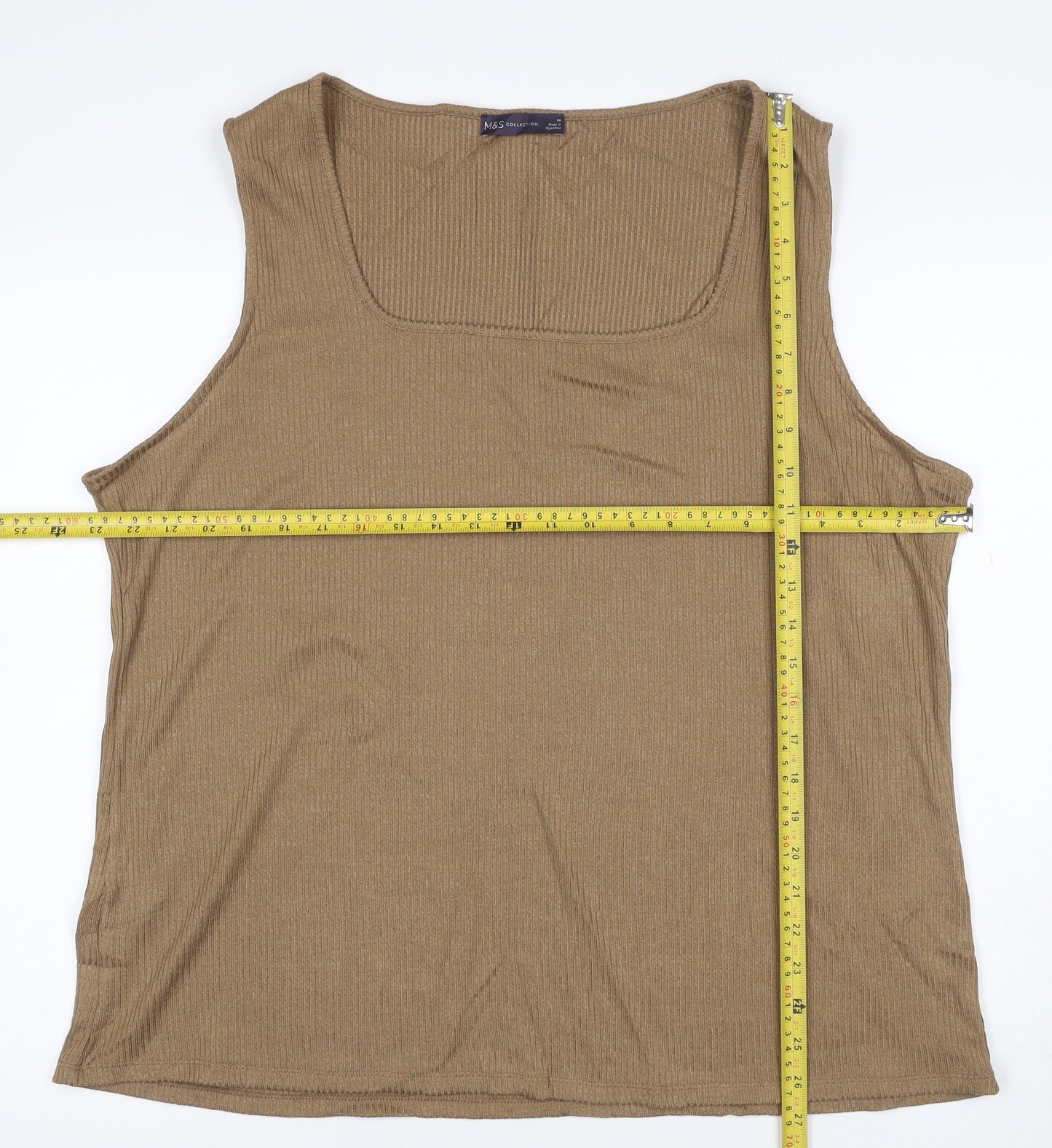 M&S Women’s Brown Size 24 Ribbed Viscose Stretch Square Neck Tank Top
