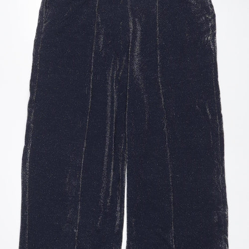Marks and Spencer Women Black Glitter High Rise Wide-Leg Trousers UK 18