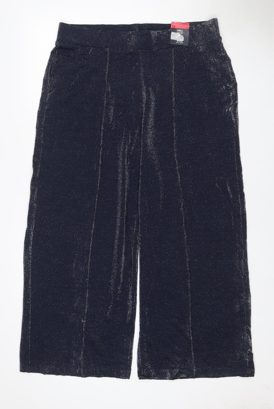 Marks and Spencer Women Black Glitter High Rise Wide-Leg Trousers UK 18