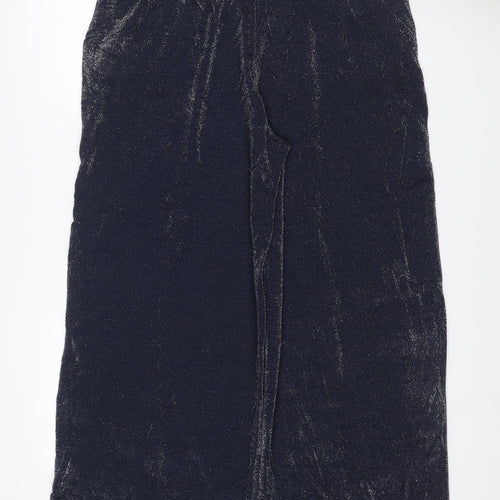 Marks and Spencer Women Black Glitter High Rise Wide-Leg Trousers UK 18