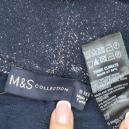 Marks and Spencer Women Black Glitter High Rise Wide-Leg Trousers UK 18