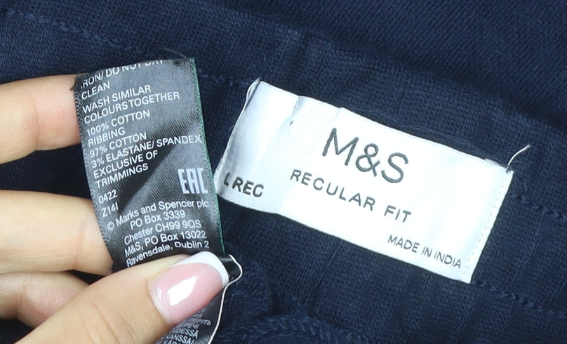 Marks and Spencer Men Blue L Regular Fit Cotton Jogger Sweatpants