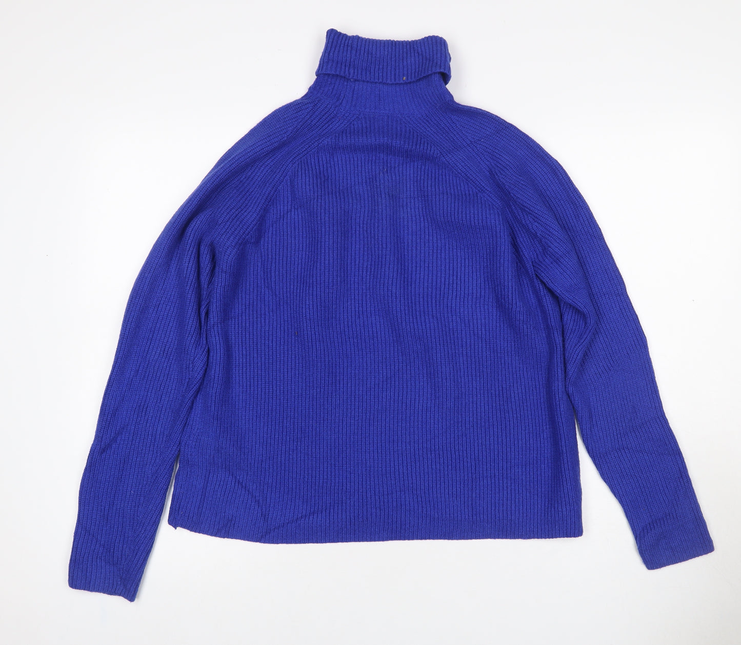 M&S Womens Blue M Roll Neck Cable Knit Raglan Jumper