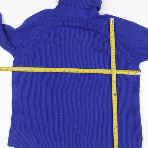 M&S Womens Blue M Roll Neck Cable Knit Raglan Jumper