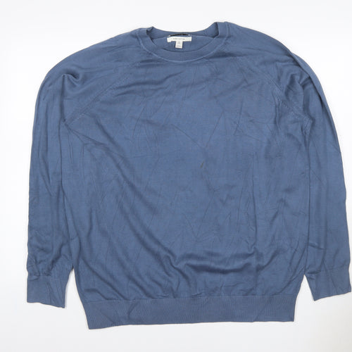 Marks and Spencer Mens Blue XL Pure Cotton Crew Neck Pullover Jumper