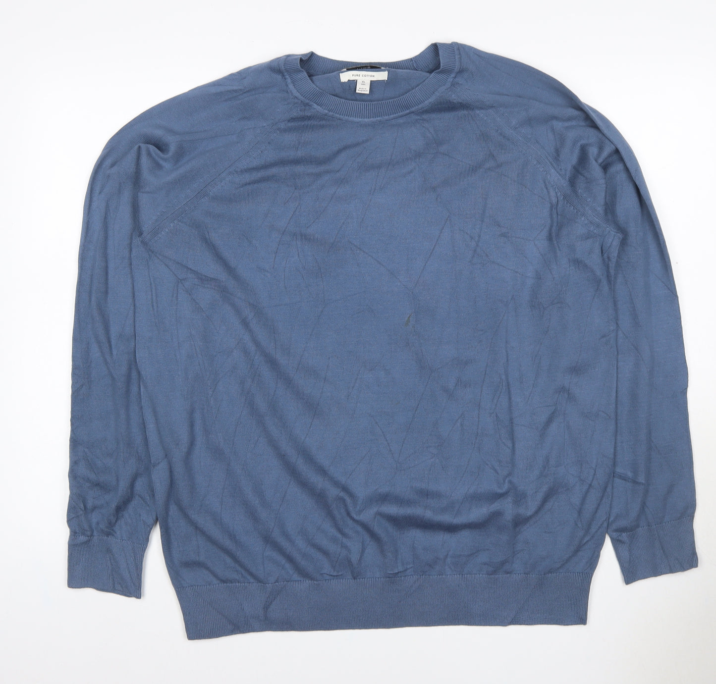 Marks and Spencer Mens Blue XL Pure Cotton Crew Neck Pullover Jumper